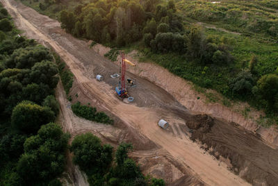 High angle view of road along trees