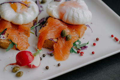 High angle view of sushi served in plate