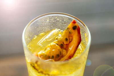 Close-up of drink in glass on table