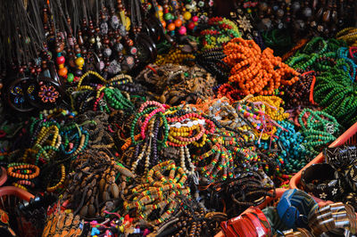 Full frame shot of multi colored accessories for sale in market