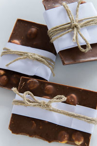 Close-up of chocolate cake on table