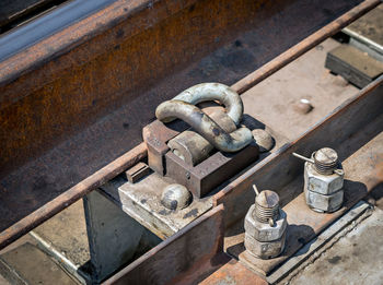 High angle view of old railroad tracks