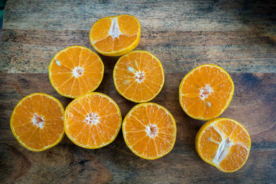 High angle view of oranges on table