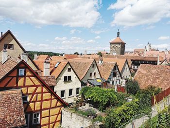 Buildings in town against sky