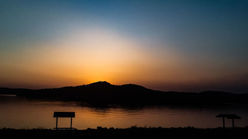 Scenic view of lake against sky during sunset