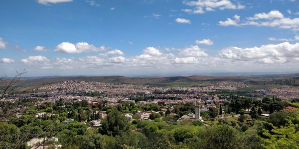 High angle view of townscape against sky