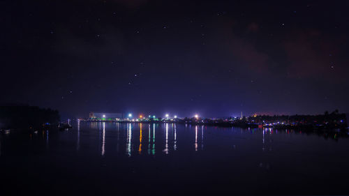 Scenic view of lake against sky at night