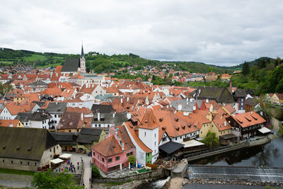 High angle view of townscape against sky