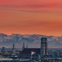 View of city at sunset