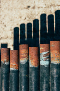 Close-up of old objects on table