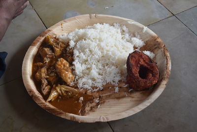 High angle view of meal served on table