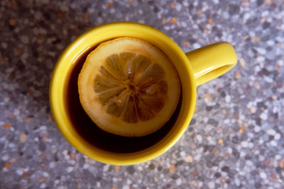 High angle view of tea in cup