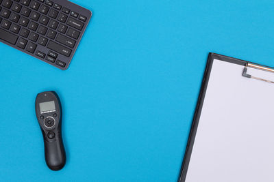 High angle view of smart phone on table