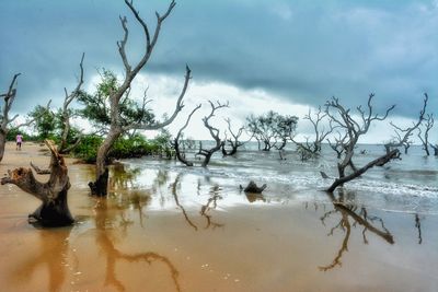 Scenic view of sea against cloudy sky