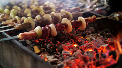 A shish kebab from pork, on skewers, fry on red hot coals