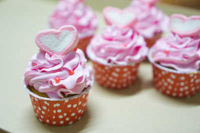 Close-up of cupcakes on table