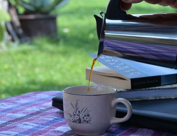 Close-up of coffee cup on table