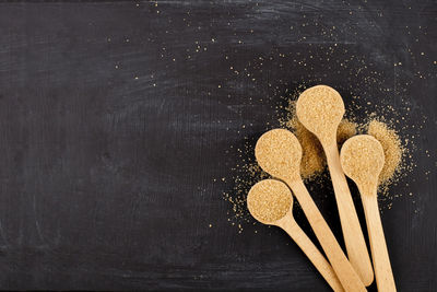 Directly above shot of wooden spoons on table