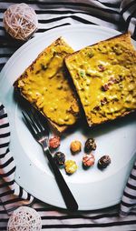 High angle view of breakfast in plate