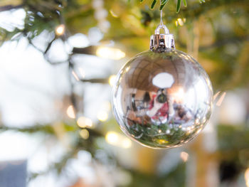 Close-up of reflection on bauble