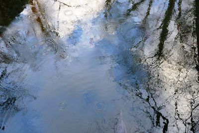 High angle view of reflection in puddle
