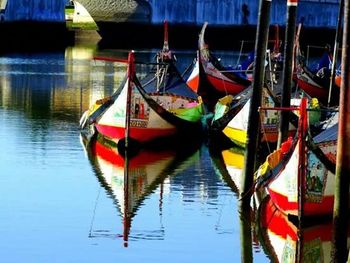 Close-up of colorful boats in water