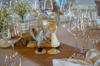 Glass of wine glasses on table at restaurant