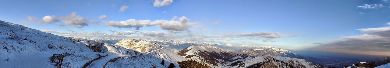 Panoramic view of snowcapped mountains against sky