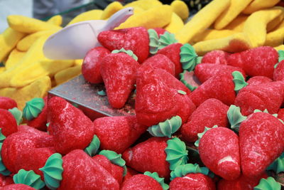 Close-up of multi colored strawberries