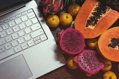 High angle view of fruits on table