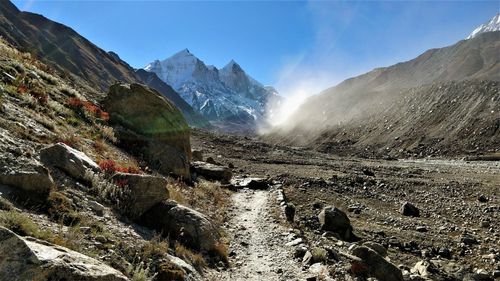 Panoramic view of landscape and mountains against sky