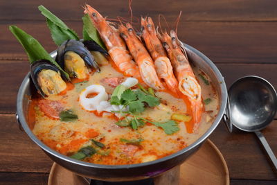 Close-up of seafood in bowl on table