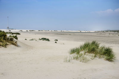 Scenic view of beach against clear sky