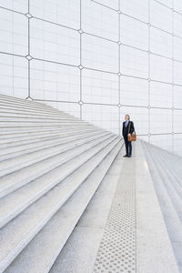 Businessman with bag standing on staircase