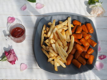 High angle view of vegetables on table