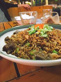 Close-up of food in plate on table