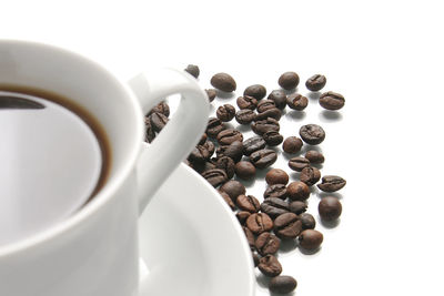 Close-up of coffee beans against white background