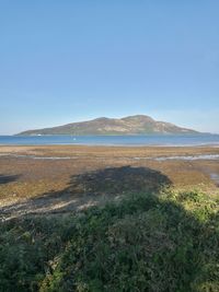 Scenic view of land against clear sky