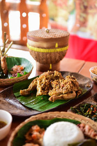 Close-up of food on table