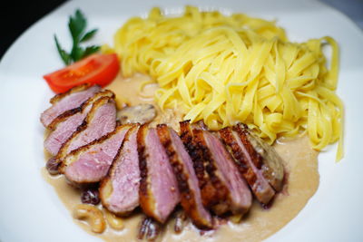 High angle view of food served in plate