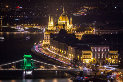 Illuminated budapest cityscape at night