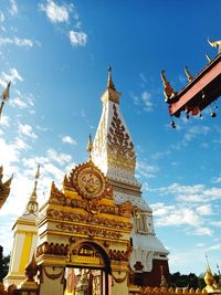 Low angle view of temple building against sky