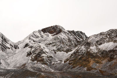 Scenic view of snowcapped mountains against clear sky