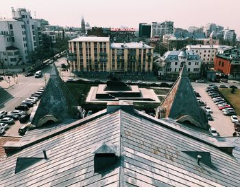 High angle view of buildings in city