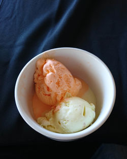 Directly above shot of ice cream in bowl