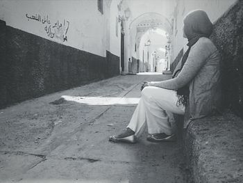 Woman walking in a temple