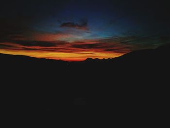 Silhouette landscape against sky during sunset