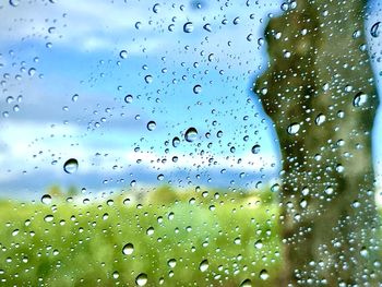 Full frame shot of wet glass window during rainy season