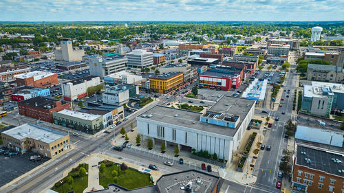 High angle view of buildings in city