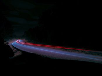 Light trails on road at night